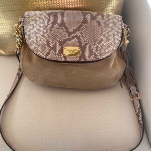 MICHAEL KORS Suede & Python Embossed Leather Shoulder Bag